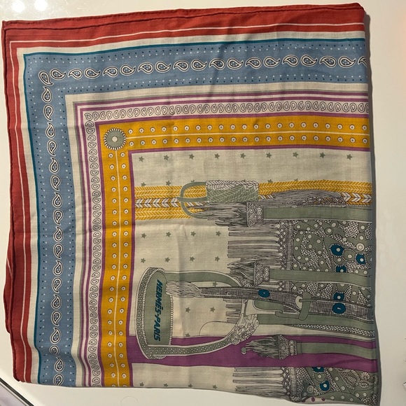 HERMES Carre 90 Story Blue Glacier Pink Multicolor Scarf Muffler H003875S Women' - Picture 2 of 4